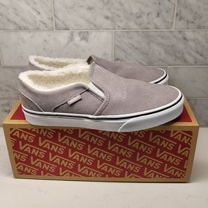 Vans Women Asher Suede Sherpa Drizzle Gray Slip On Shoes New Size 7.5 NWT